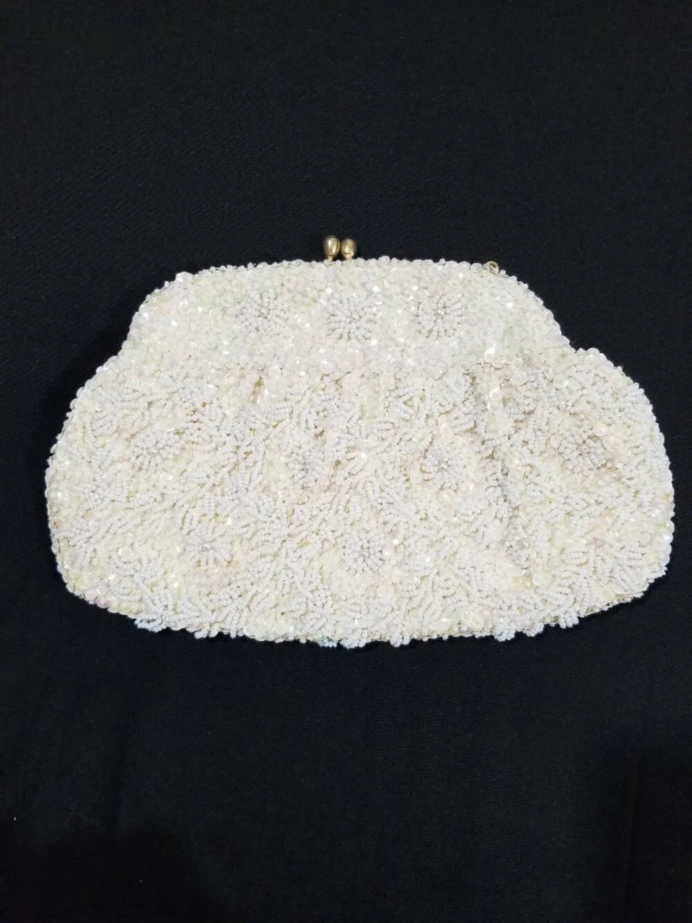 Vintage Beaded Evening Clutch Purse Ivory White Sparkly Iridescent Beads